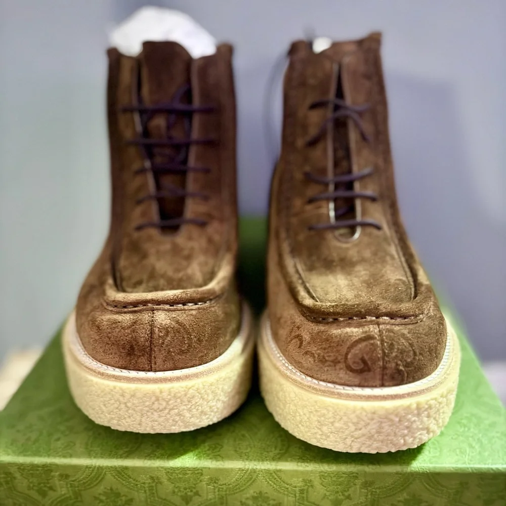 BRAND NEW AUTHENTIC Menen GG Suede Lace-Up Boots - Picture 3 of 8